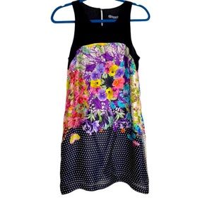 100% Silk Carolapino Magazzini Sleeveless Shift Dress Polka Dot Floral S